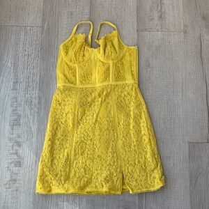 Urban Outfitters Layla Lace Corset Mini Dress in Yellow, size S.